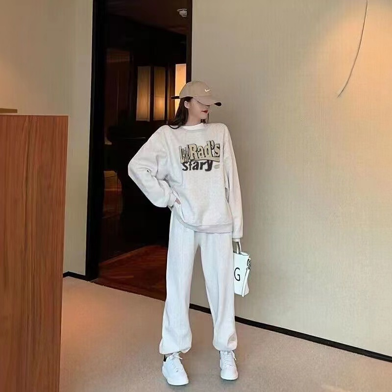 Suit women's loose casual fashion sportswear spring and autumn new letter printed sweatshirt long-sleeved two-piece set trendy