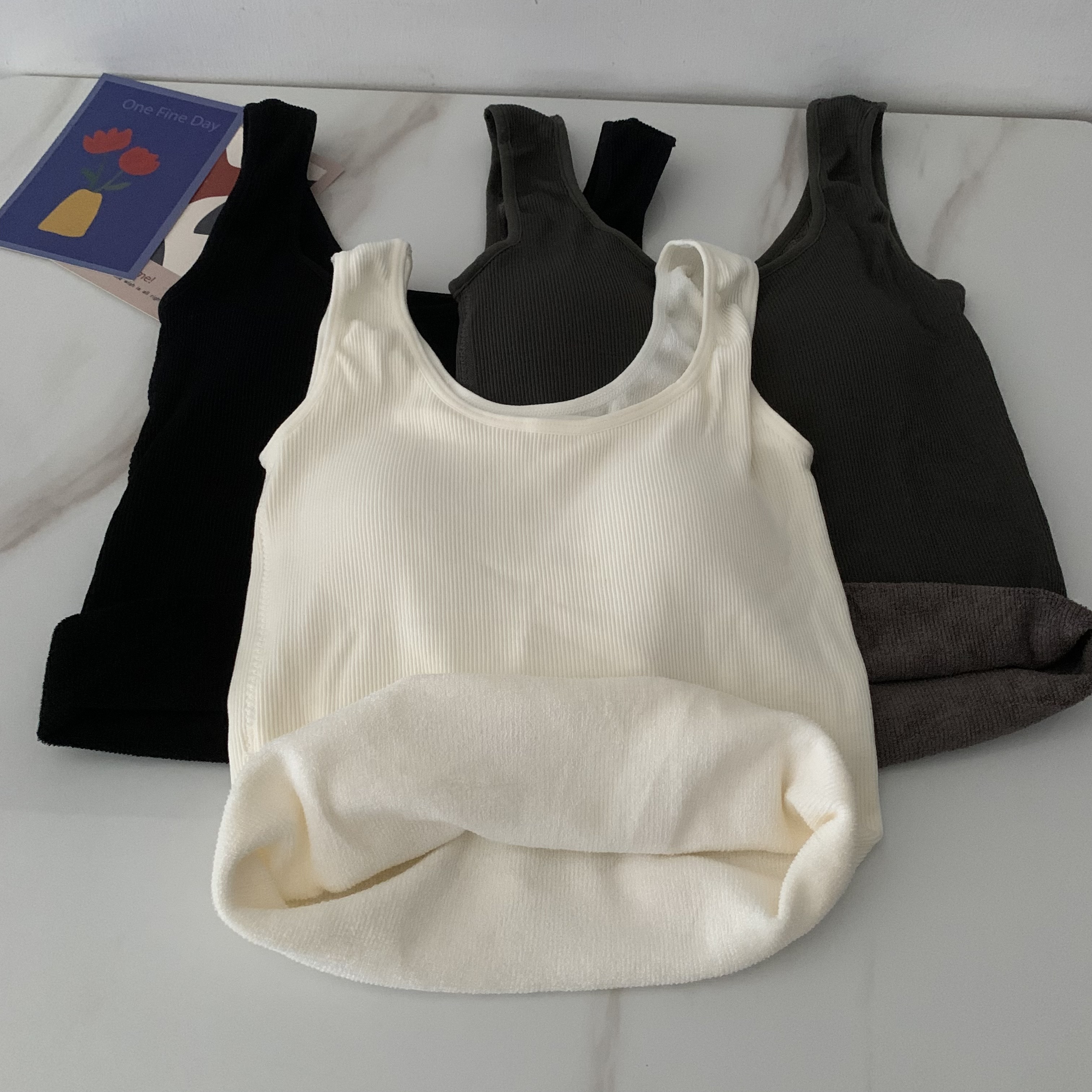 實拍秋冬純色內搭吊帶背心女加絨保暖修身打底衫無袖上衣