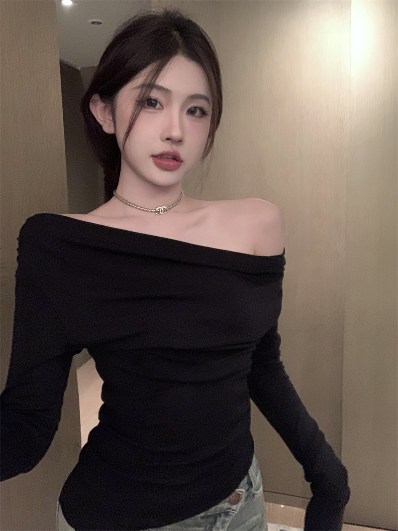 實拍 多種穿法長袖T恤秋季設計感小眾修身短款不規則打底上衣