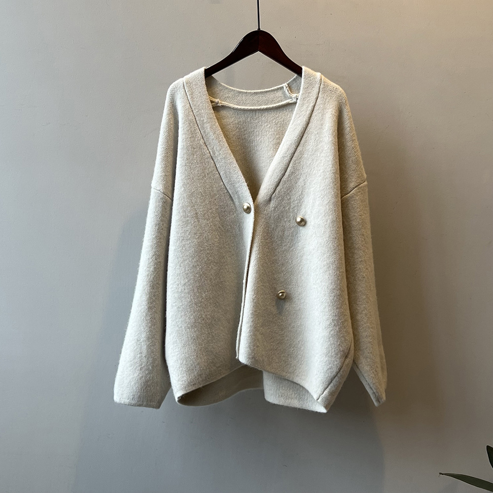 Real shot ~ Warm and soft waxy sweater cardigan for women 2023 new winter style versatile loose V-neck top jacket