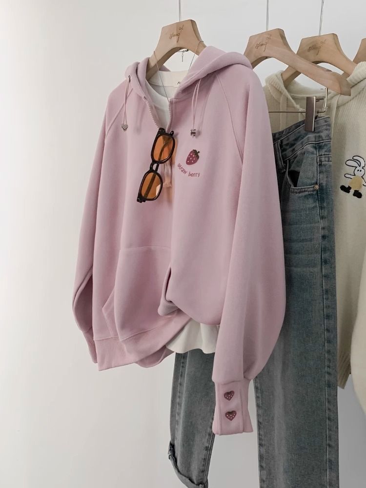 Half zipper hooded sweatshirt for women spring and autumn autumn and winter 2023 new American oversize top hoodie