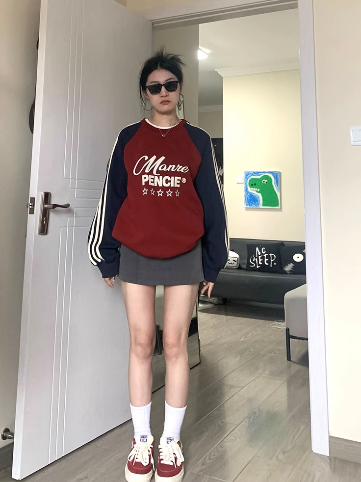 後包領不起球配棉螺口 仿棉華棉複合310剋薄款衛衣女圓領印花