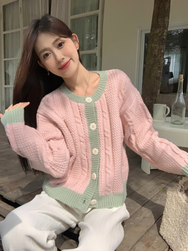 French gentle and sweet bow knitted cardigan for women in autumn new niche design trendy round neck top