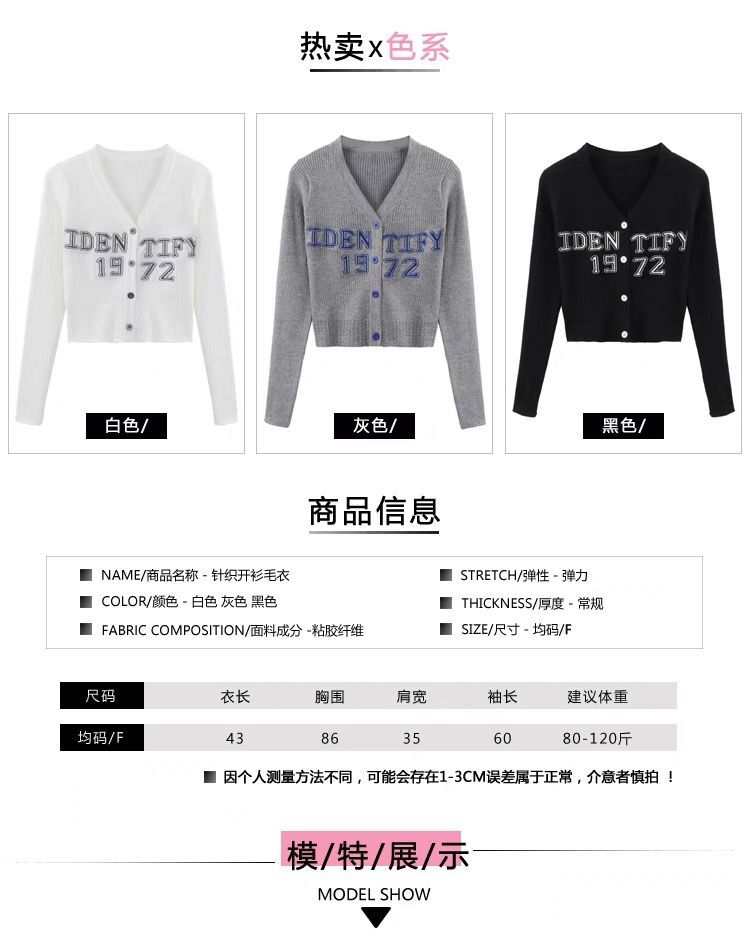 ~百搭顯瘦V領單排扣字母針織衫毛衣
