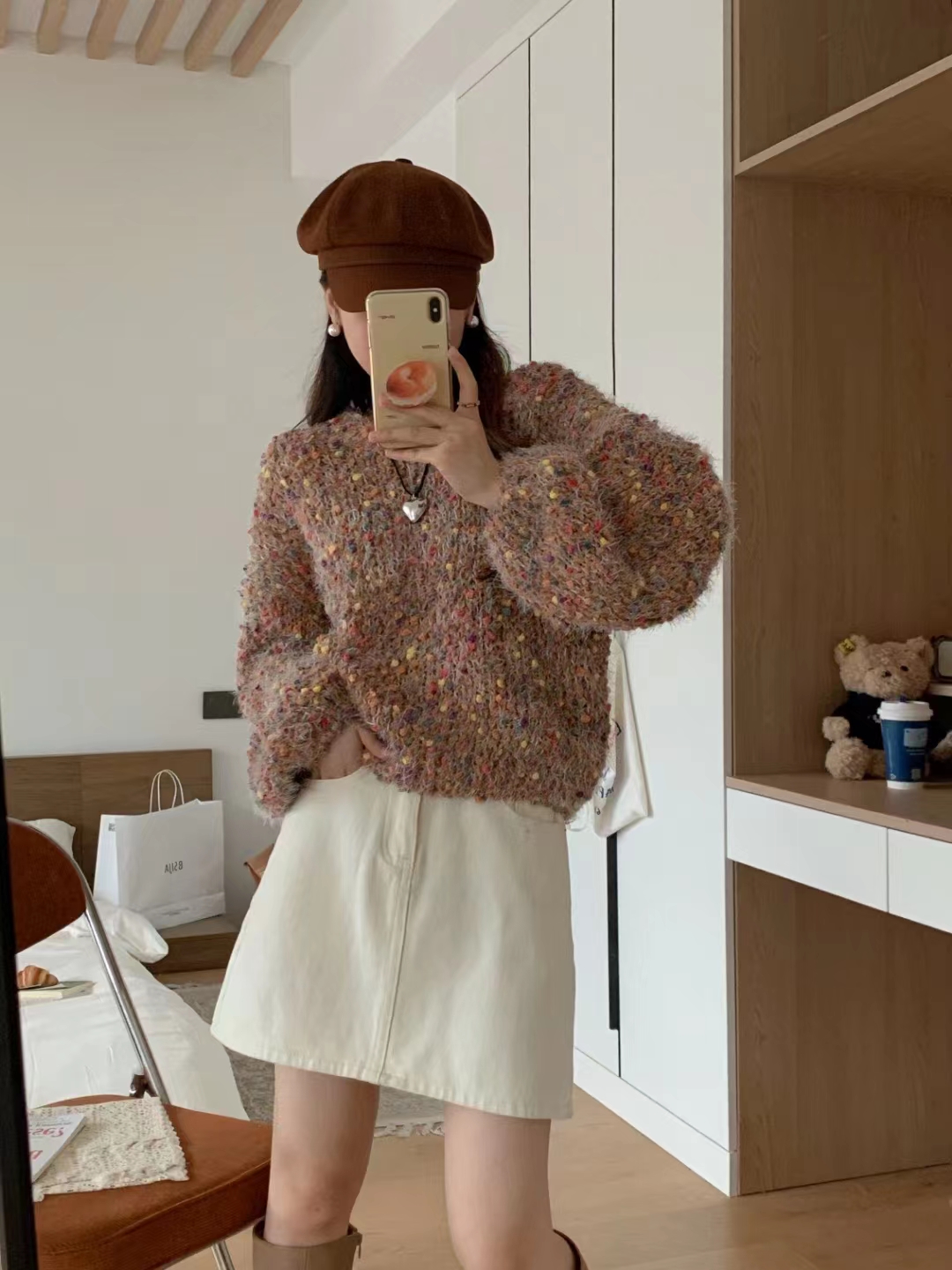 彩點短款毛衣女秋冬小個子慵懶風奶系軟糯奶fufu彩虹糖上衣