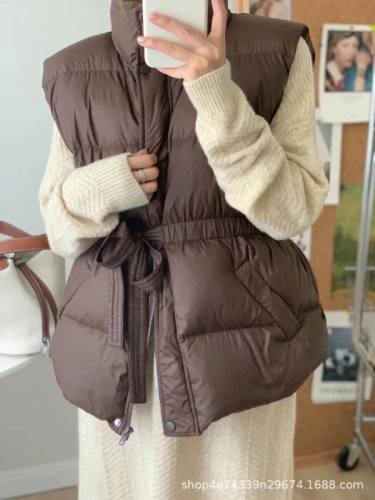 Drawstring Sleeveless Vest Cotton Jacket Women's  Autumn and Winter Korean Style Bread Jacket Top