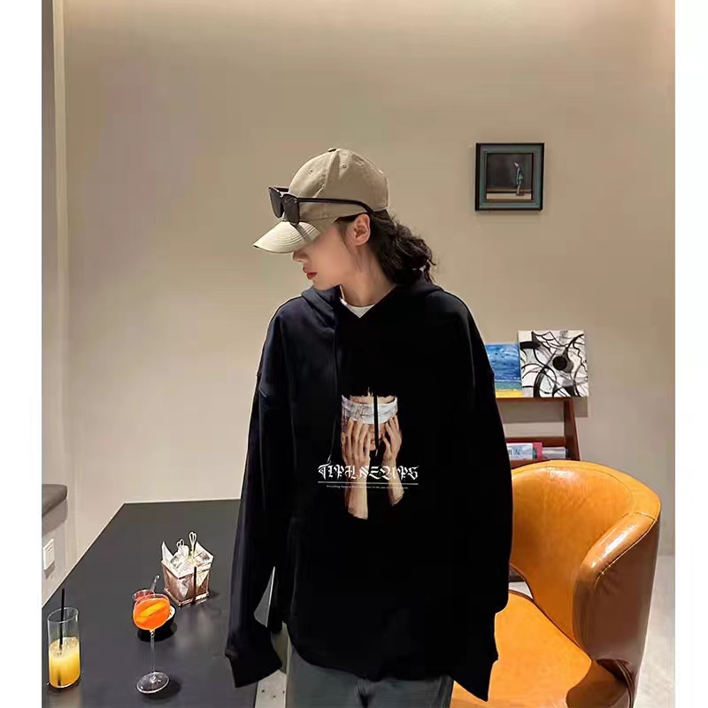 薄款華棉牛奶絲 加絨華棉銀狐絨 印花衛衣女連帽簡約高級感上衣