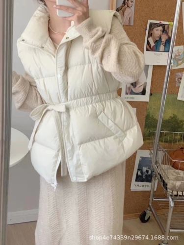 Drawstring Sleeveless Vest Cotton Jacket Women's  Autumn and Winter Korean Style Bread Jacket Top