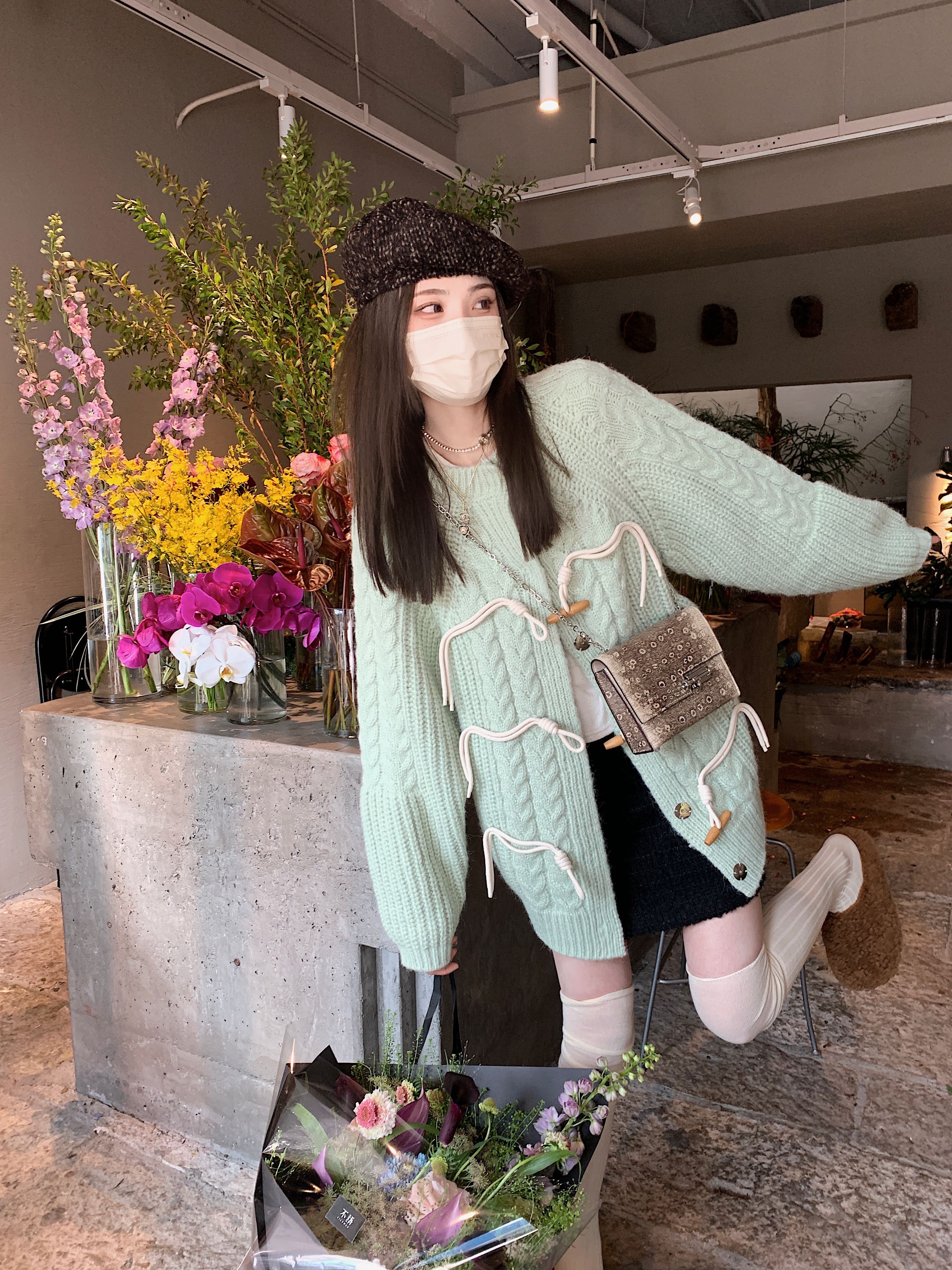 aaaaxbbb sooo warm薄荷杏仁 麥穗牛角扣針織開衫慵懶毛衣女外套