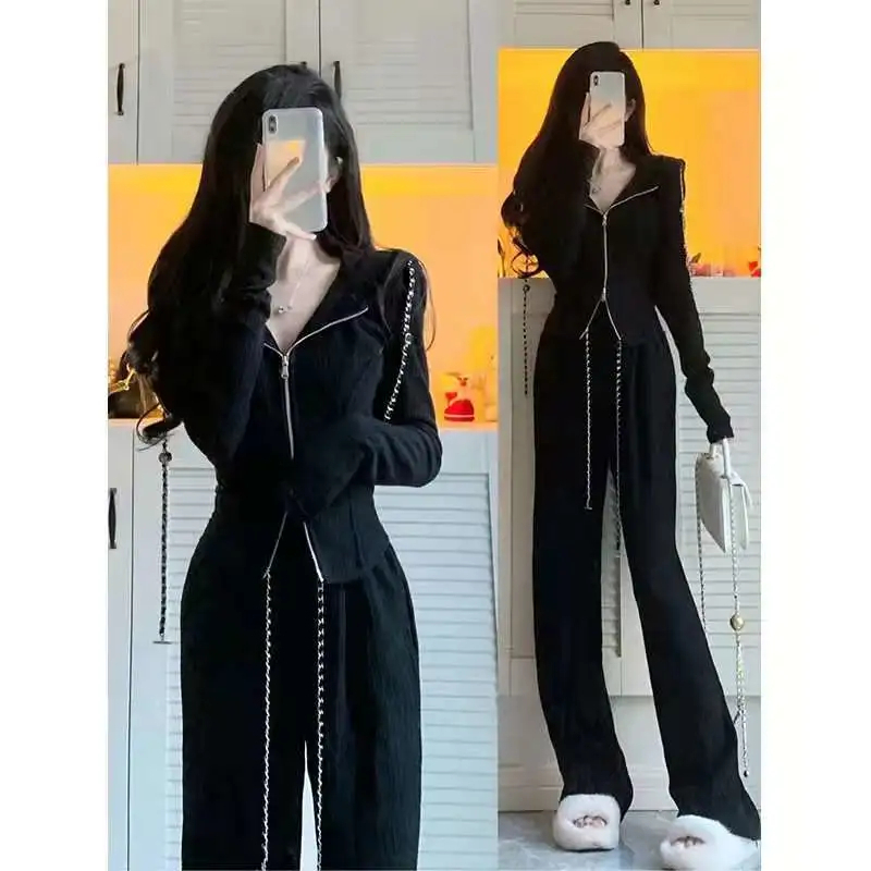 Early autumn new women's clothing Internet celebrity temperament goddess style casual fashion foreign style fashionable sports sweatshirt two-piece suit