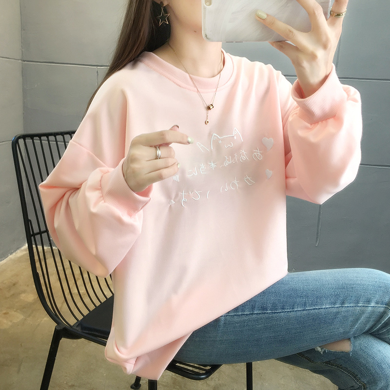 實拍大碼女裝棉衛衣2023秋季新款寬鬆遮肚刺繡時尚打底外穿上衣