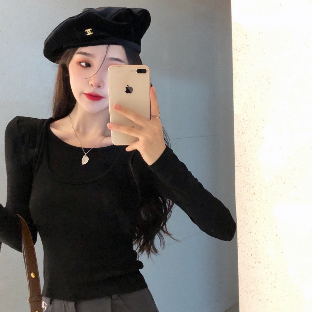 實拍 有氨德絨 磨毛長袖T恤女設計感打底衫女韓版