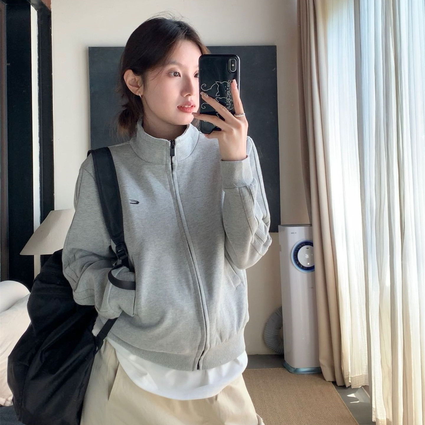後包領不起球配棉螺口 仿棉華棉複合310剋薄款衛衣女刺繡POLO領