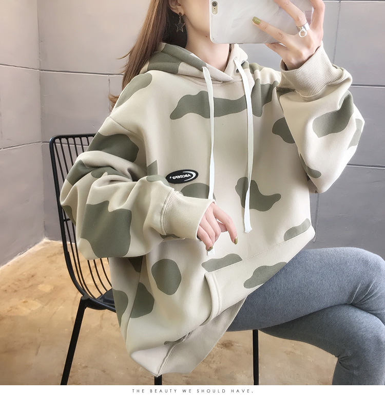 實拍秋冬複合320克保暖加絨加厚中長款寬鬆大碼連帽衛衣女