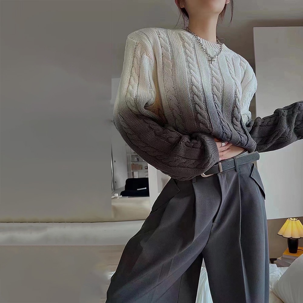 2023秋季新品撞色短袖針織衫上衣女韓版麻花短款扎染百搭薄款毛衣