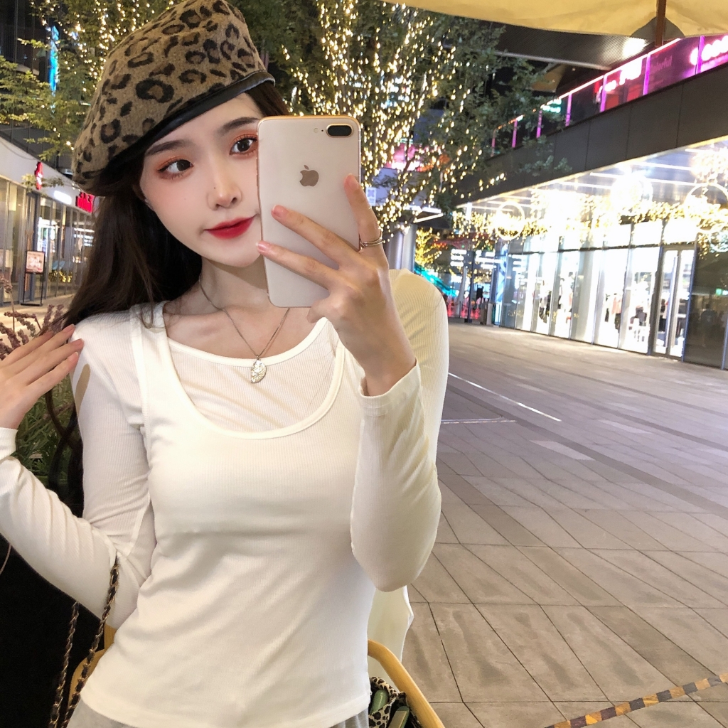 Real shot of ammonia velvet brushed long-sleeved T-shirt for women with design sense of bottoming shirt for women Korean version