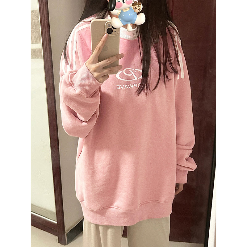 後包領不起球配棉螺口 仿棉華棉複合310剋薄款衛衣女圓領印花