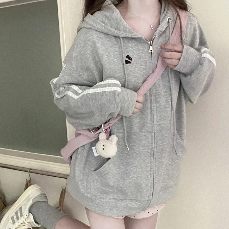 後包領雙層帽不起球配棉螺口 仿棉華棉複合310剋薄款衛衣女刺繡