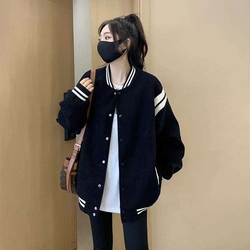 官圖華棉刷毛複合真超加絨420克棒球服女冬開衫外套大碼女裝200斤