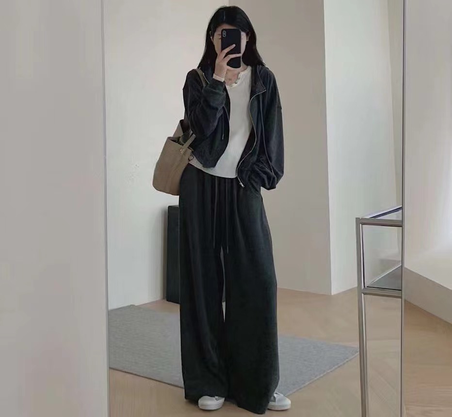 寬鬆顯瘦慵懶風休閒運動套裝女秋季連帽開衫衛衣褲子高級感兩件套