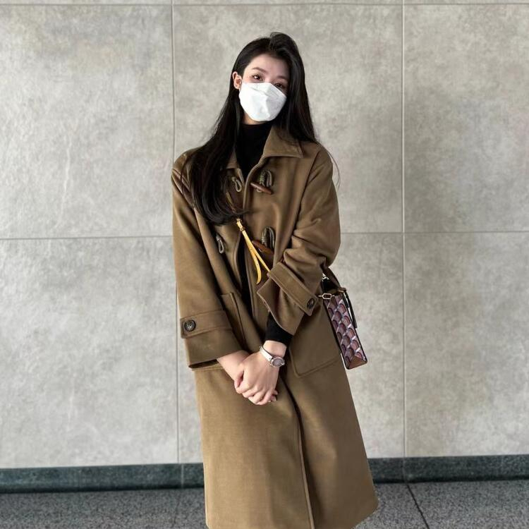 Women's 2023 Autumn and Winter New Style Mid-Length Woolen Coat with Horn Button Japanese Style Woolen Coat for Small People