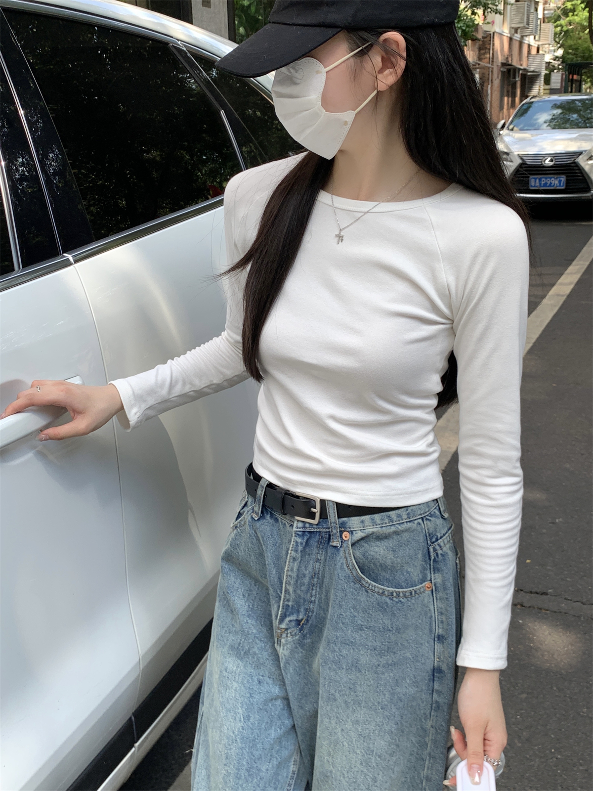 Actual shot of autumn and winter Korean style versatile slim round neck raglan solid color inner long sleeve bottoming women's T-shirt top