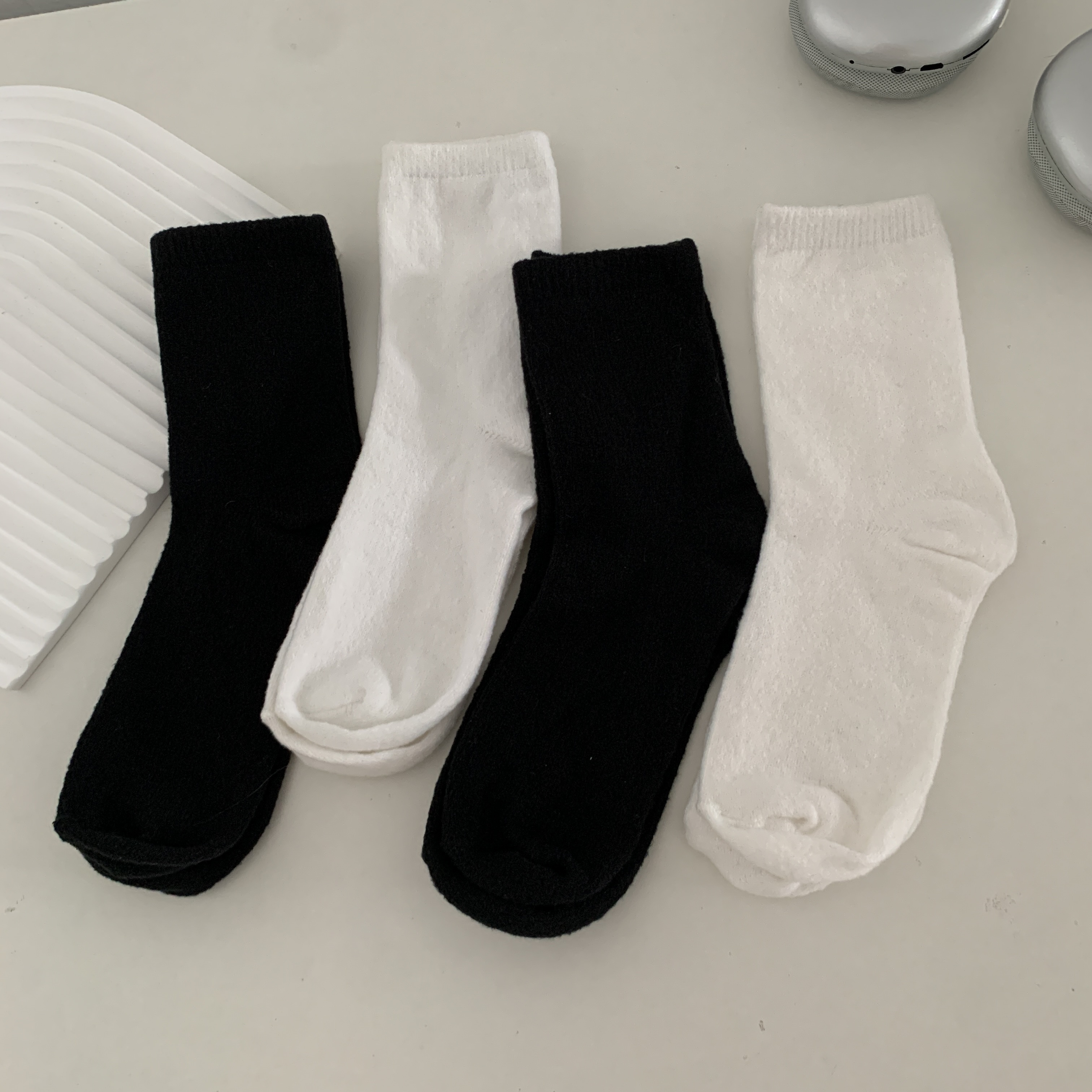 實拍 秋冬加絨加厚毛茸茸中筒襪保暖毛毛襪4雙裝