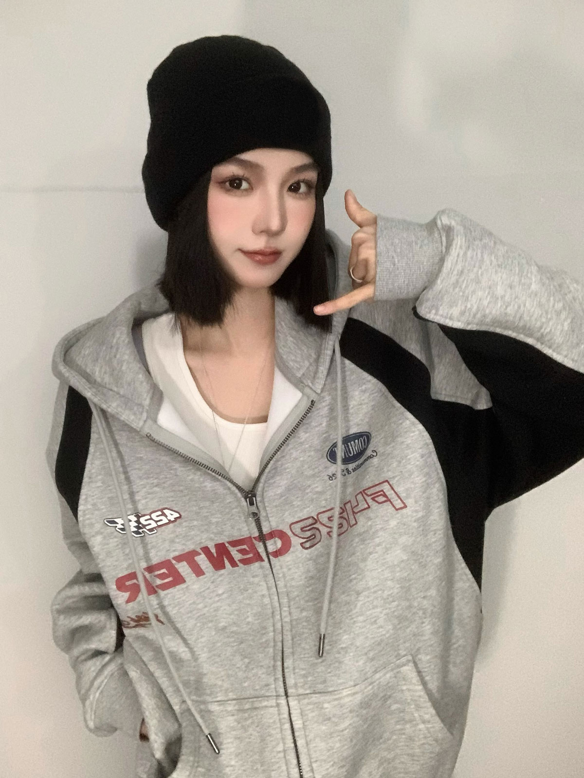 後包領雙層帽不起球配棉螺口 仿棉華棉複合310剋薄款衛衣女印花