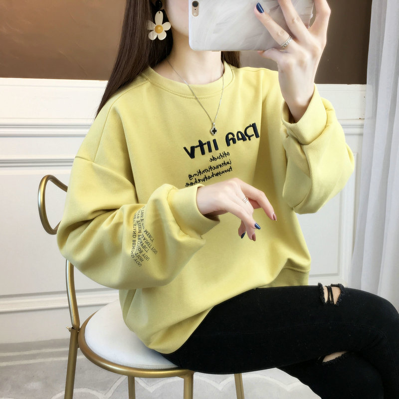 實拍複合330克加絨加厚衛衣女字母減齡秋冬網紅