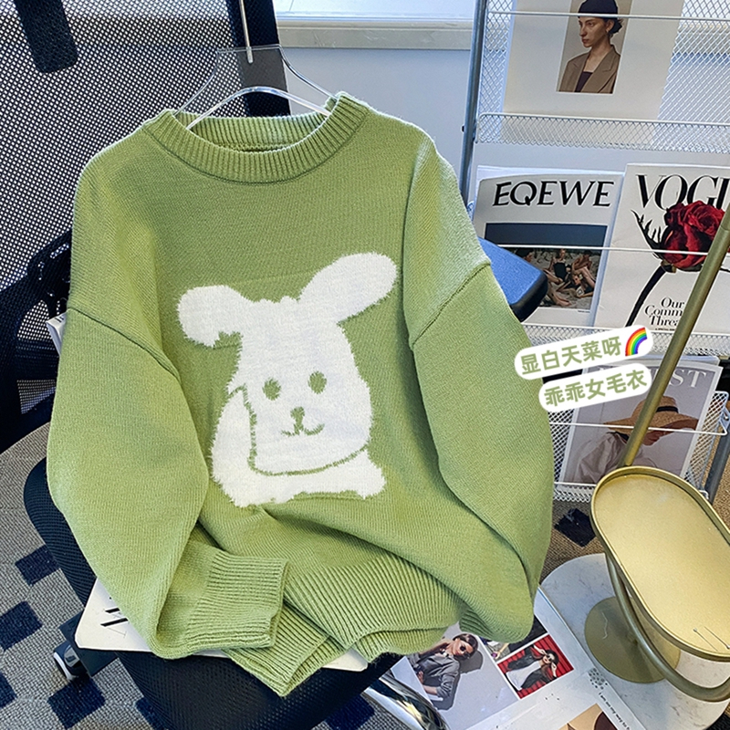 實拍-質量原版厚度卡通刺繡中長款毛衣針織衫女