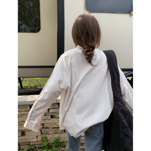 Real shot French striped shirt early autumn  new design niche tops Korean style wear shirts