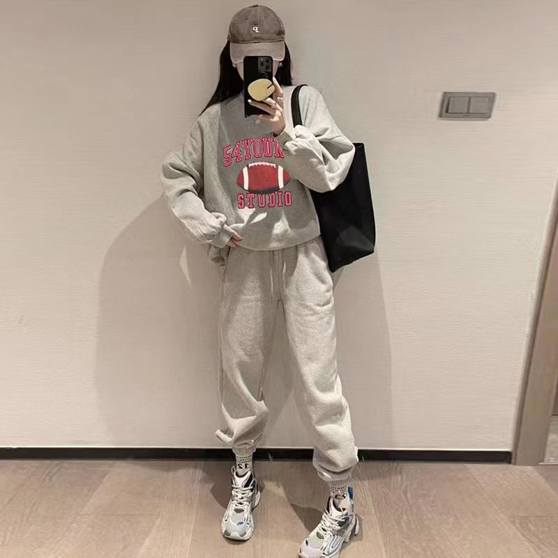 Casual sports suit for women in spring, autumn and winter, fashionable Internet celebrity street thin European style sweatshirt and sweatpants two-piece set