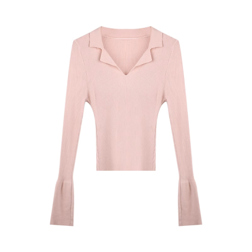 Niche slim fit inner pink long-sleeved sweater for women autumn design sweater slimming bottoming shirt ins top