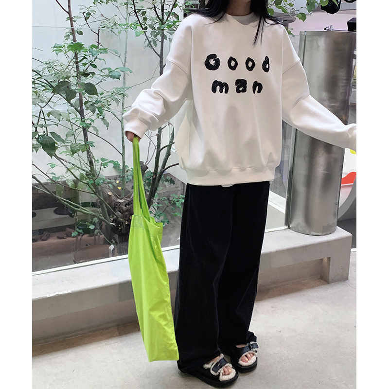 Official picture of Chinese cotton composite thin 310g plus velvet 410g autumn and winter round neck sweatshirt for women with printed loose large size