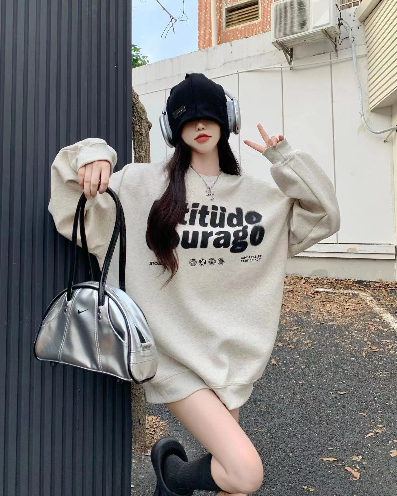 250g David's sweatshirt plus velvet thickened round neck sweatshirt for women Korean style loose long-sleeved top student jacket