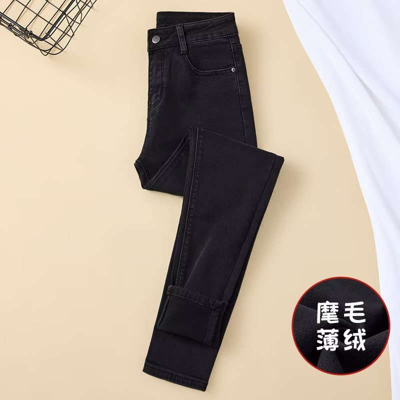 加薄絨黑色牛仔褲女秋冬新款修身顯瘦緊身鉛筆褲彈力長褲顯瘦外穿