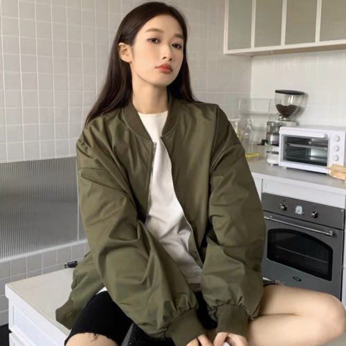 韩国chic秋季复古气质假口袋设计抽绳收腰显瘦工装夹克风衣外套女
