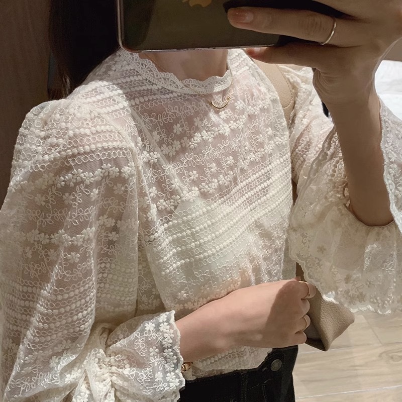 洋氣套頭蕾絲襯衫女疊穿內搭氣質百搭上衣女2023年春秋新款潮
