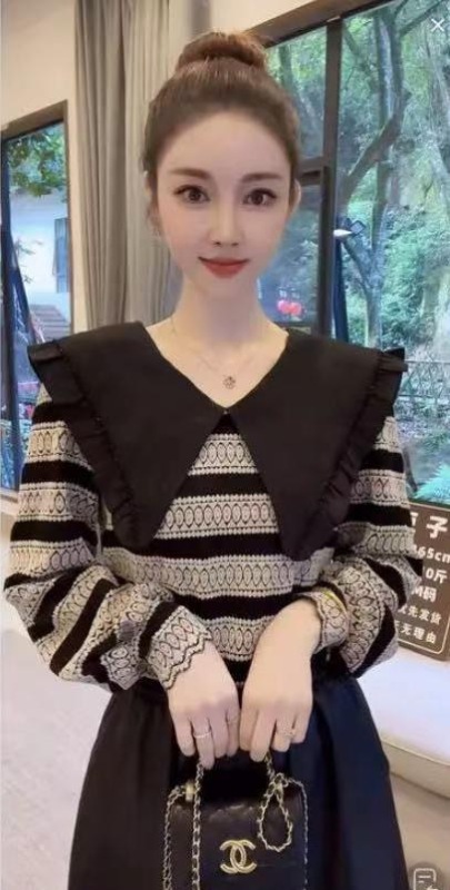 復古時尚條紋寬鬆百搭減齡娃娃領小衫