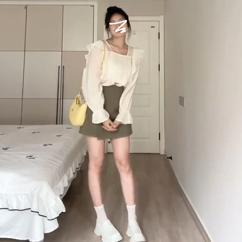 Long-sleeved dress early autumn 2023 new women's short skirt tea style milk style two-piece suit