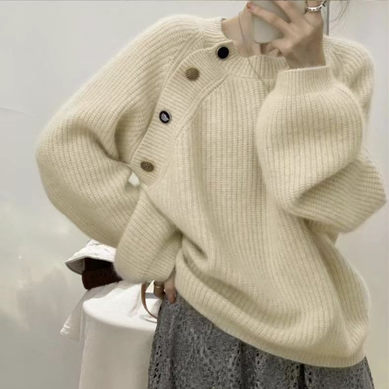 復古日系軟糯慵懶風毛衣女2023新款寬鬆內搭長袖上衣早秋冬季外套