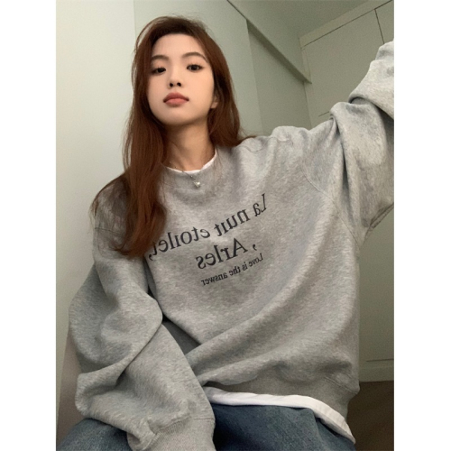 Harajuku BF thickened velvet pullover round neck sweatshirt for female students salt loose top autumn and winter coat lazy style