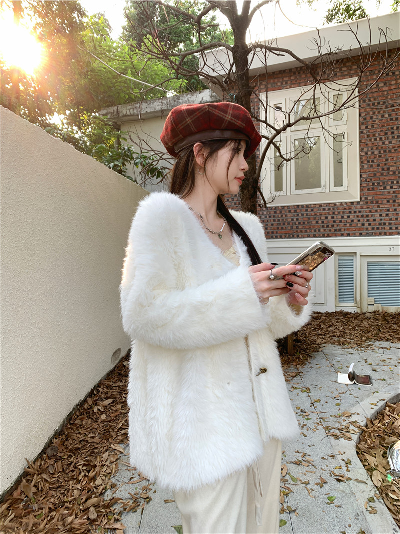 Real shot of imitation mink hair Korean style ins lazy style soft sweater knitted cardigan