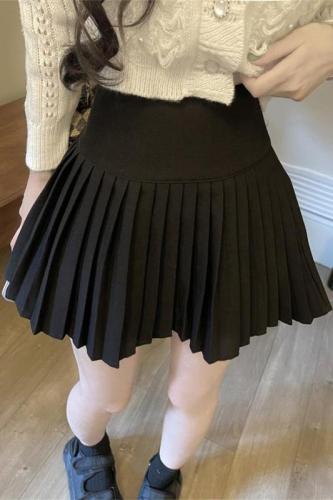 Real shot of sweet hottie style half-length skirt, autumn and winter high-waisted slim pleated skirt, anti-exposure A-line skirt