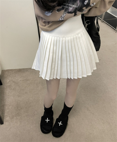 Real shot of sweet hottie style half-length skirt, autumn and winter high-waisted slim pleated skirt, anti-exposure A-line skirt