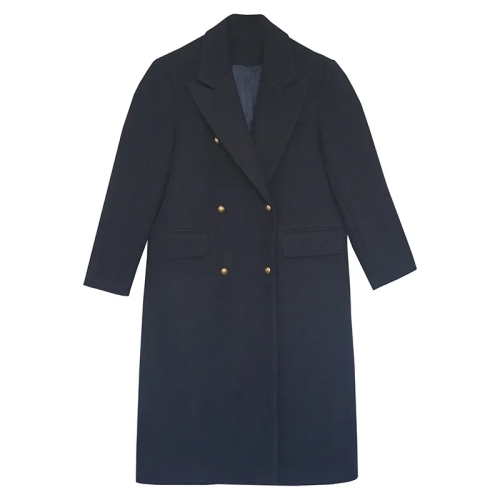 2023 autumn and winter new style navy blue high-end woolen coat double-breasted mid-length thickened woolen coat for women trendy