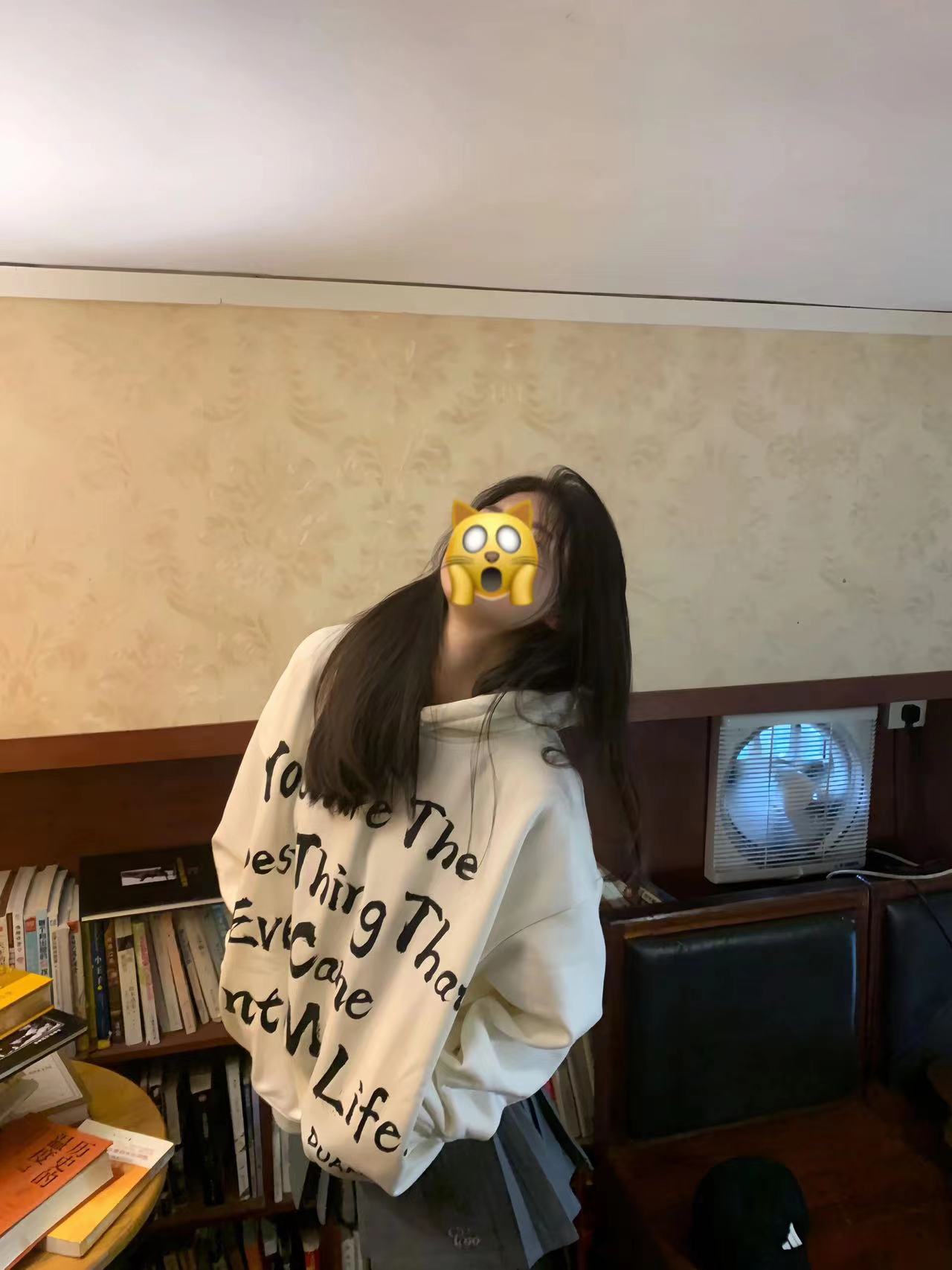 Shi Mao Hua Cotton Composite Milk Silk 300g Silver Fox Velvet 400g Front Printed Pocketless Hooded Sweatshirt for Women