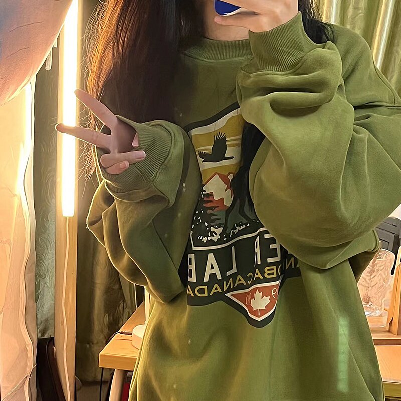 6535 fish scale plus velvet 250g David's round neck sweatshirt for women Korean style loose long-sleeved thin top