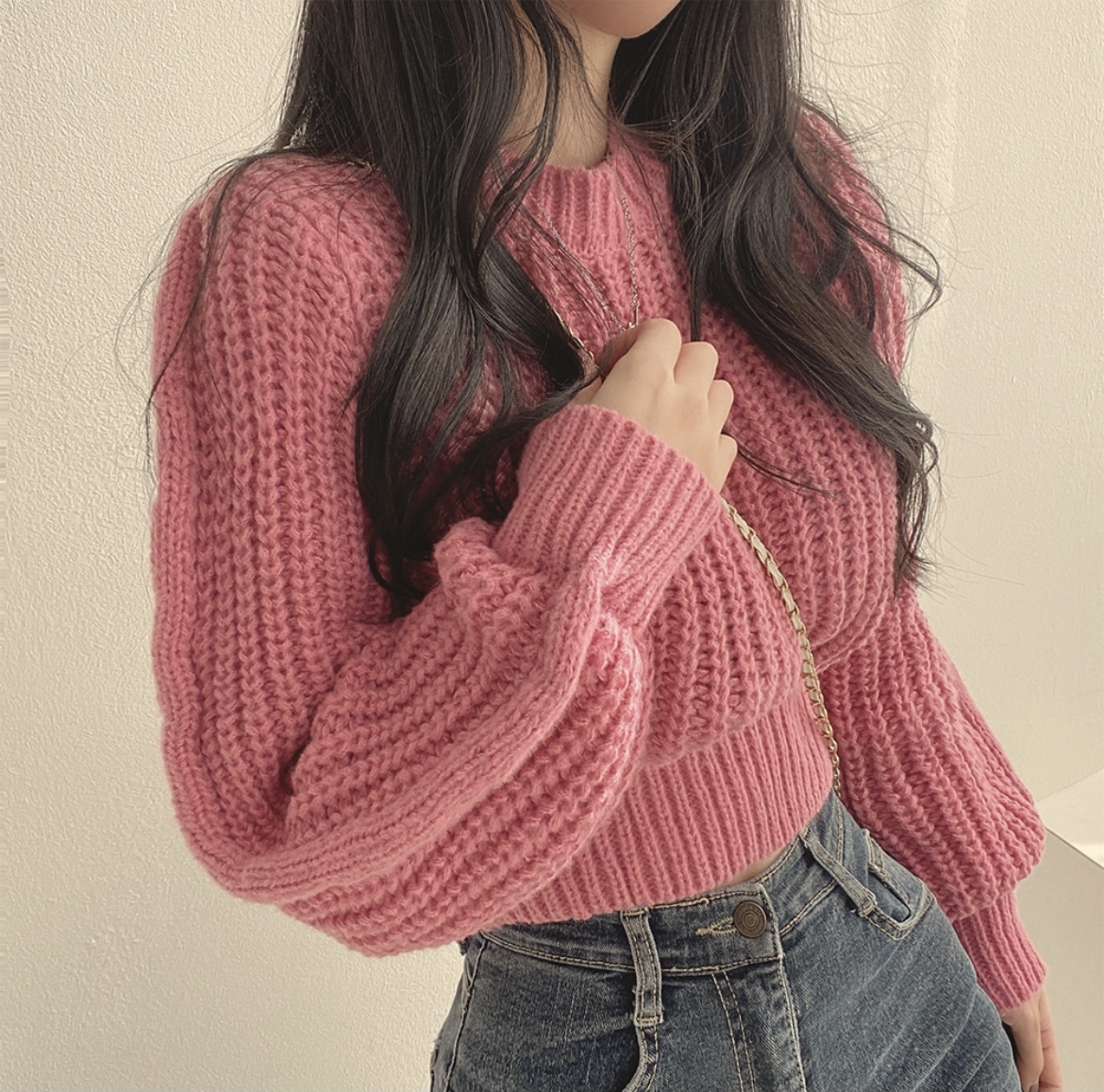 French simple round neck knitted top for women in autumn and winter new niche college style sweet temperament loose outer sweater