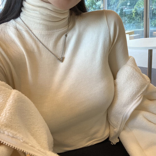 尺码更新韩国chic冬季新款复古纯色保暖百搭高领打底T恤女